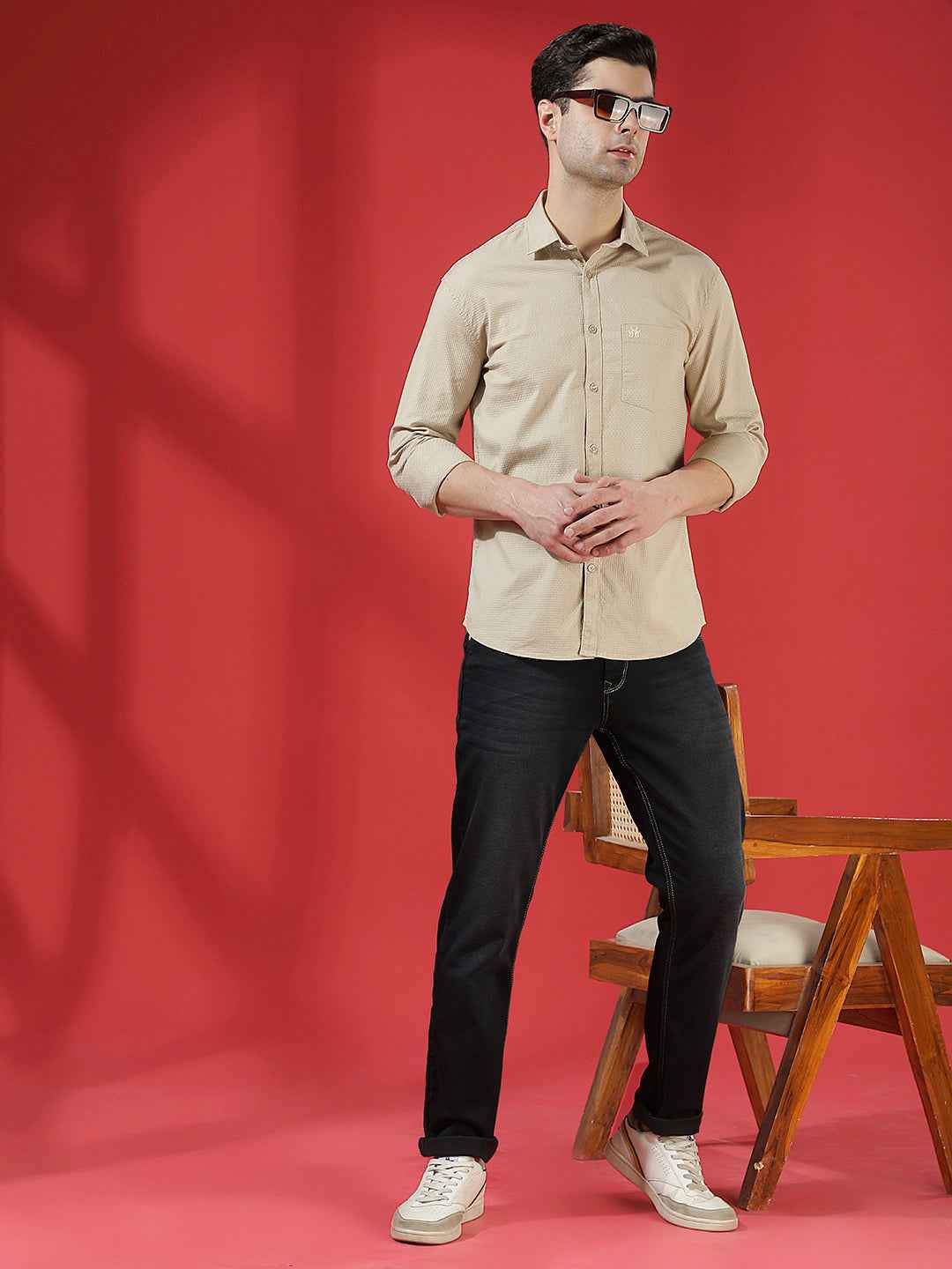 Beige Textured Minimalist Shirt