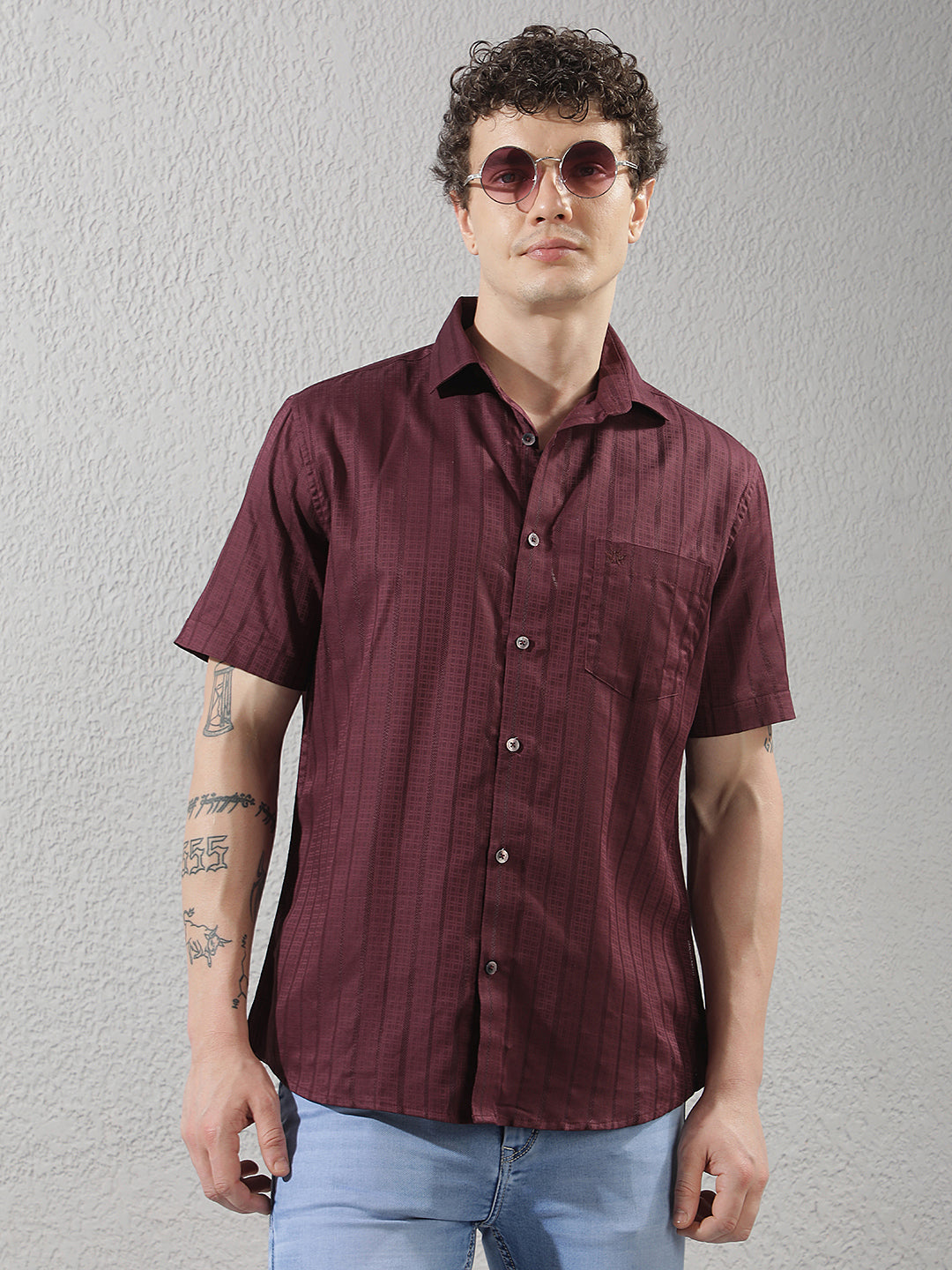 Maroon Vertical Stripes Shirt