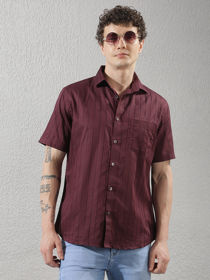 Maroon Vertical Stripes Shirt