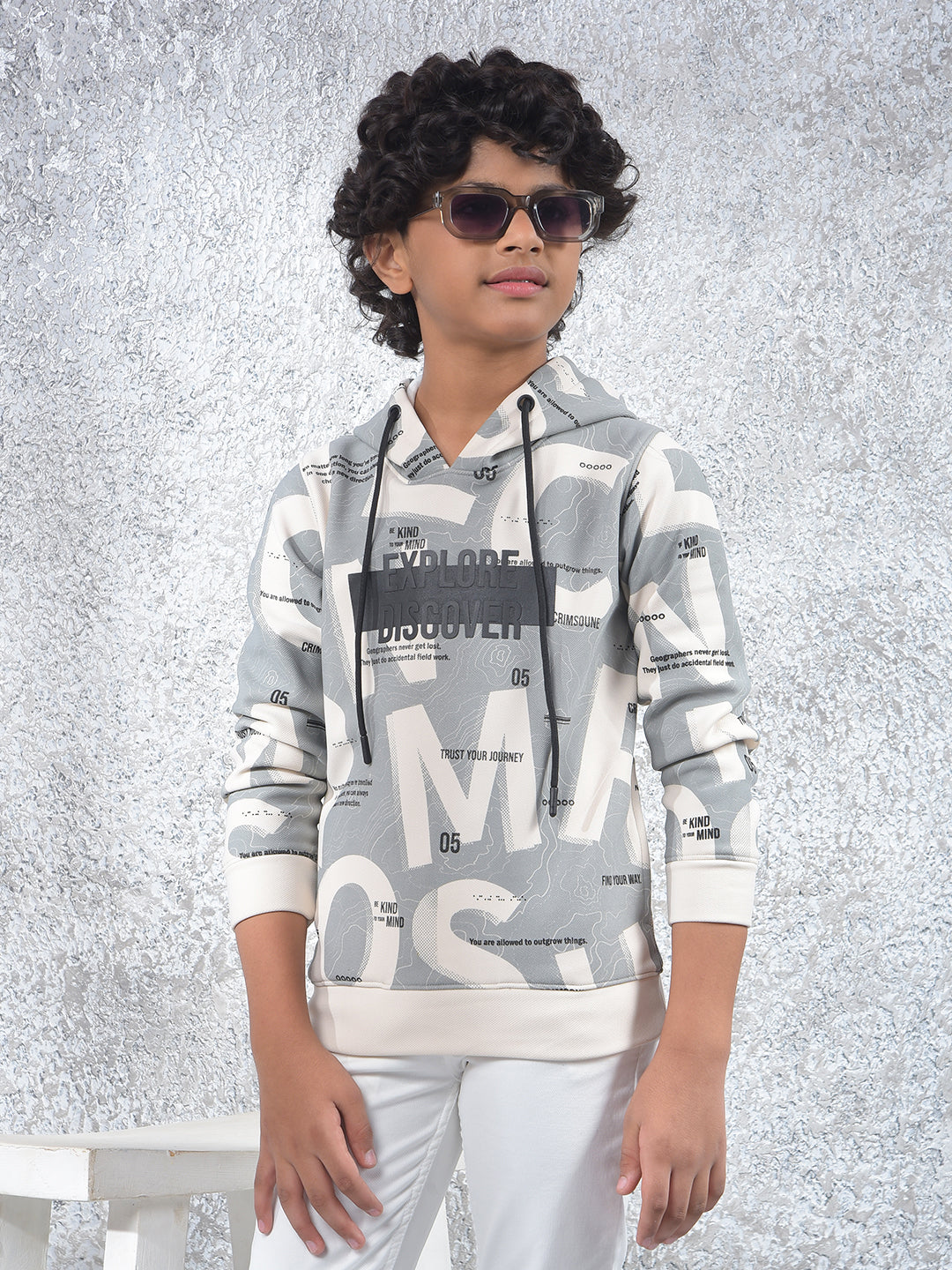 Grey Printed Hooded Neck Sweatshirt