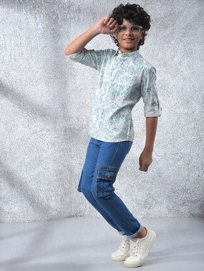Blue Floral Print 100% Cotton Kurta