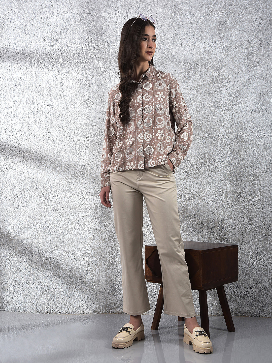 Brown Embroidered Linen Shirt
