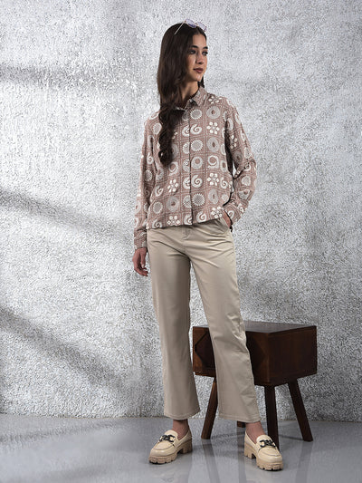 Brown Embroidered Linen Shirt