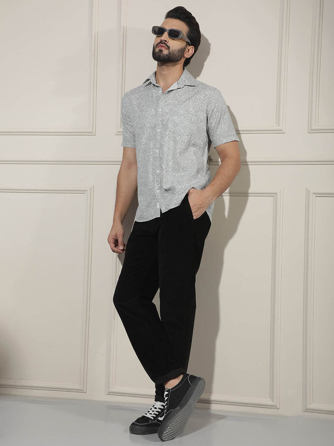 Grey Floral Print Shirt
