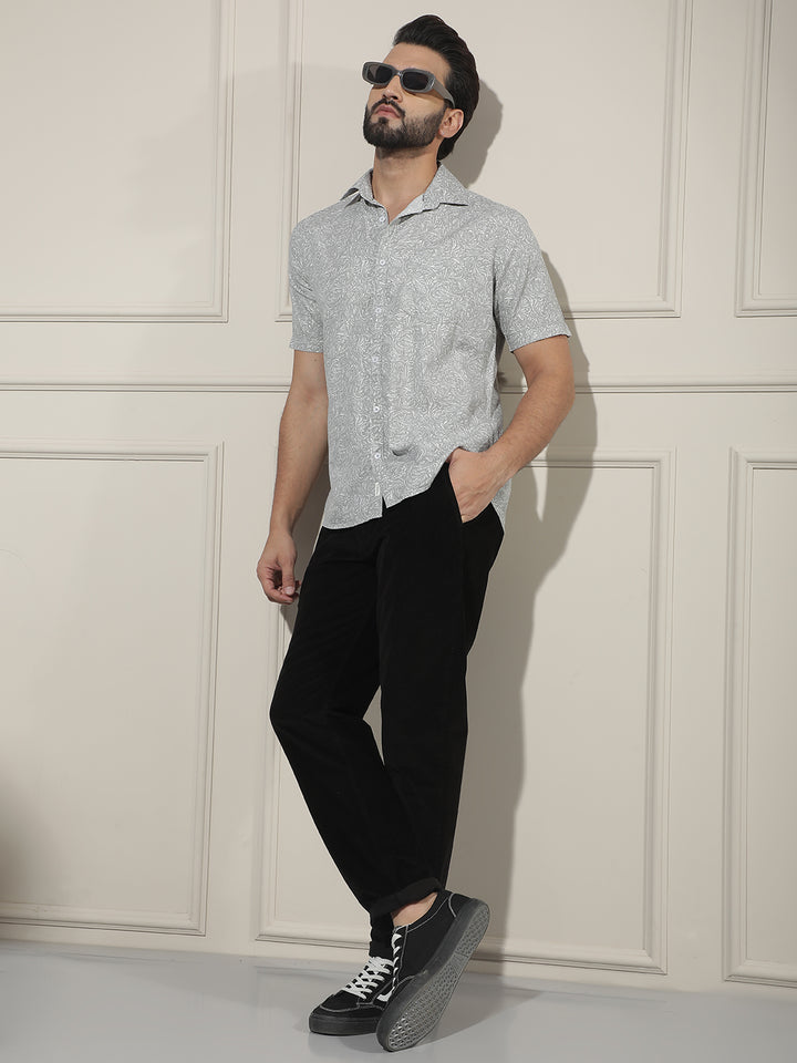 Grey Floral Print Shirt
