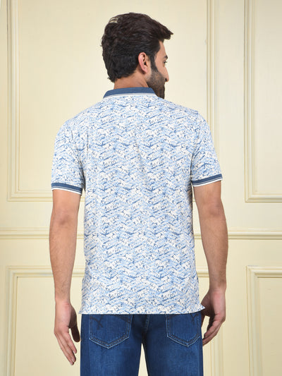 Blue Printed Polo Neck T-Shirt