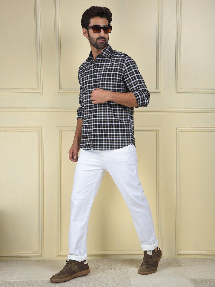 Navy Blue Checked 100% Cotton Shirt