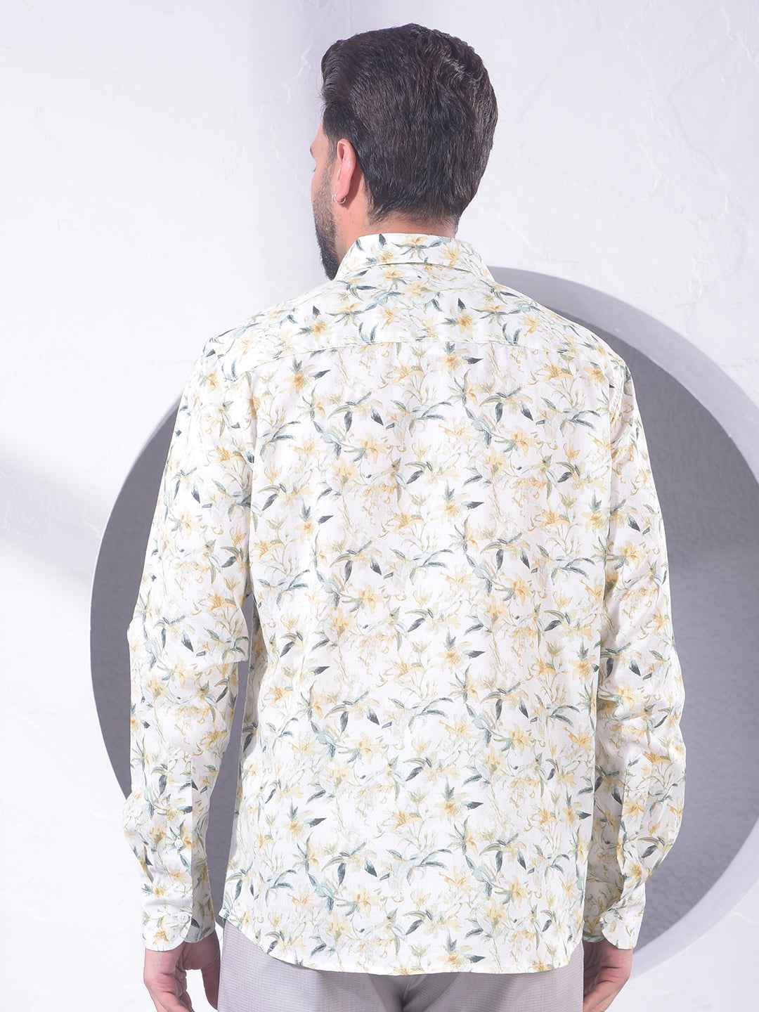 Green Floral Print Linen Shirt