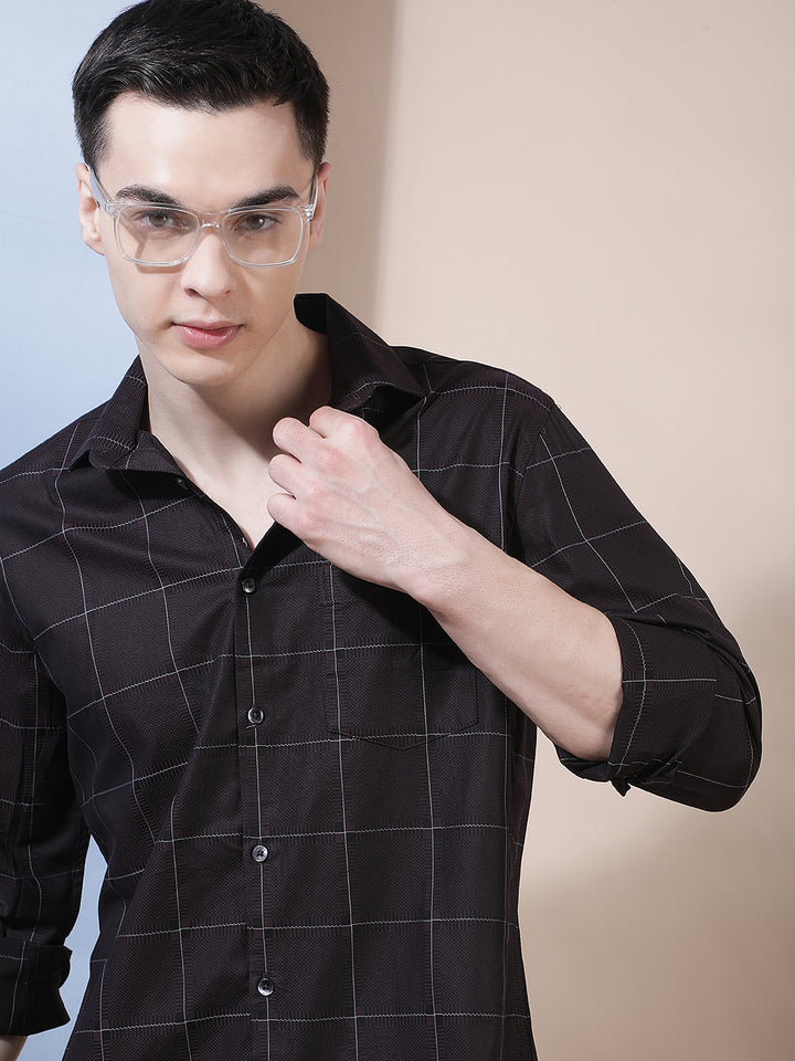 Brown Checked 100% Cotton Shirt
