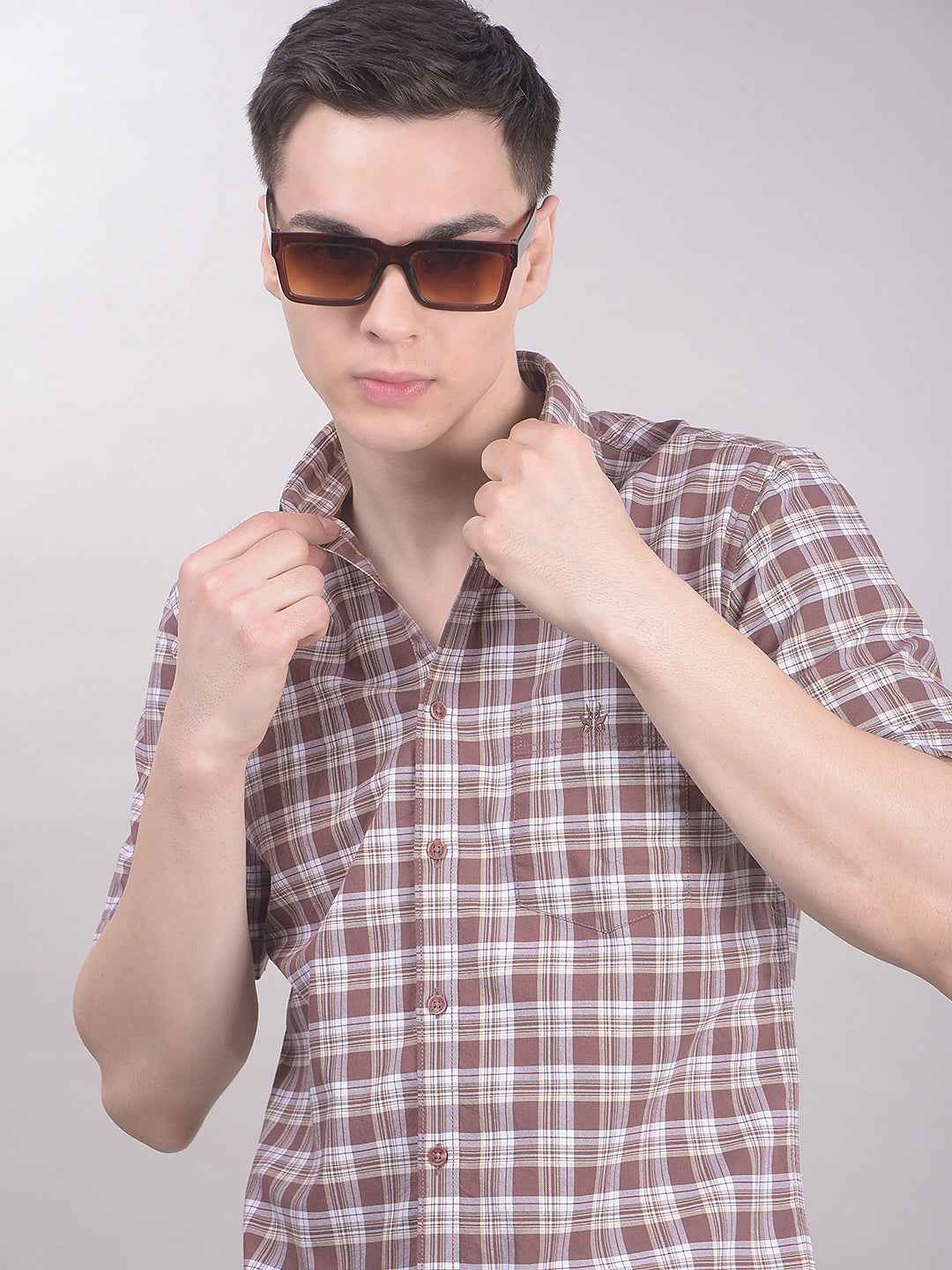 100% Cotton Brown Checked Shirt