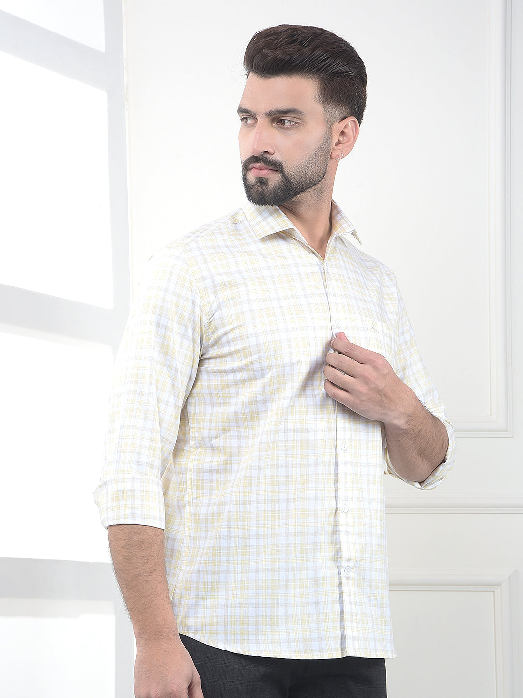 Yellow Checked 100% Cotton Shirt