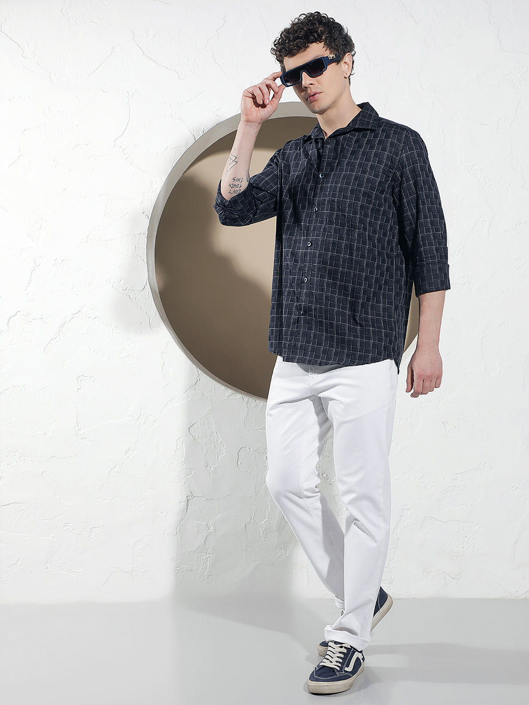 Navy Blue Checked 100% Cotton Shirt