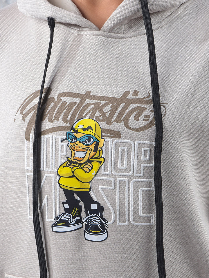 Beige Graphic Print Hooded Neck Sweatshirt