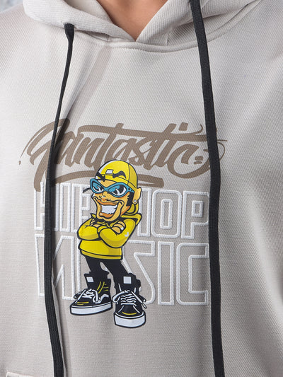 Beige Graphic Print Hooded Neck Sweatshirt