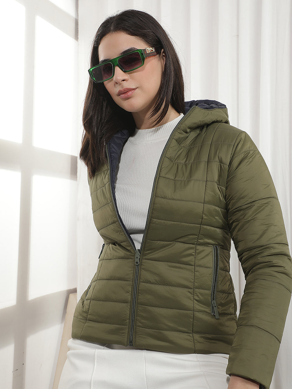 Green Hooded Puffer Reversible Jacket