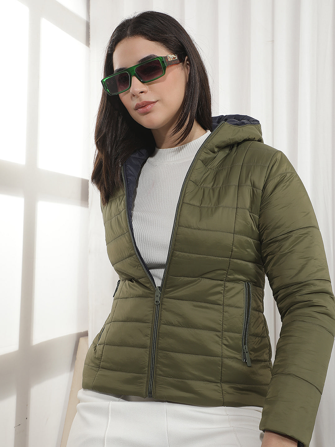 Green Hooded Puffer Reversible Jacket