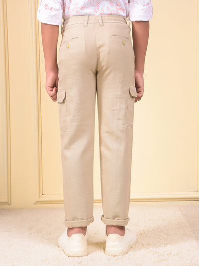 Beige 100% Cotton Cargo Trousers