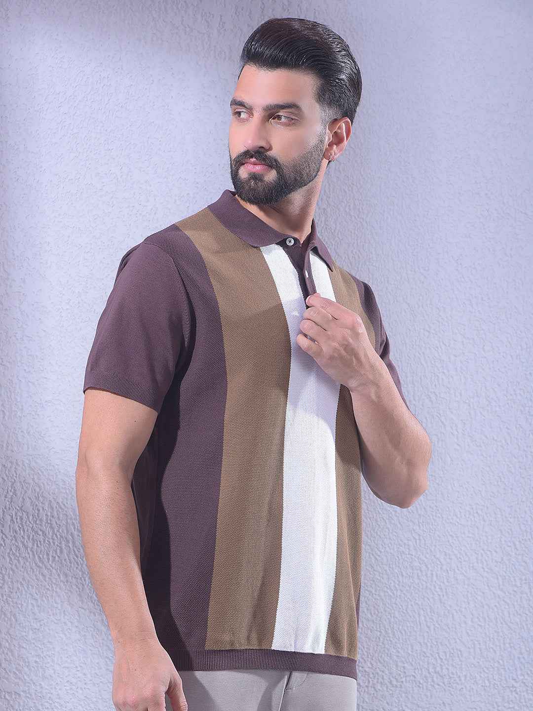 Brown Colorblocked 100% Cotton T-Shirt