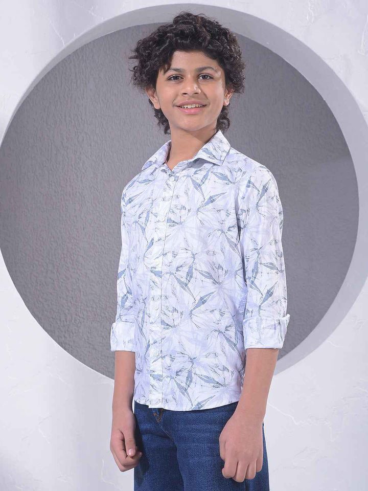 White Floral Print Modal Shirt