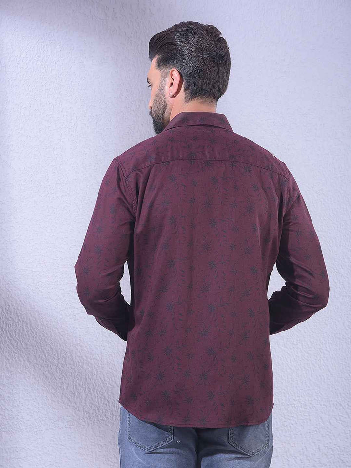 Wine Floral Print Shirt