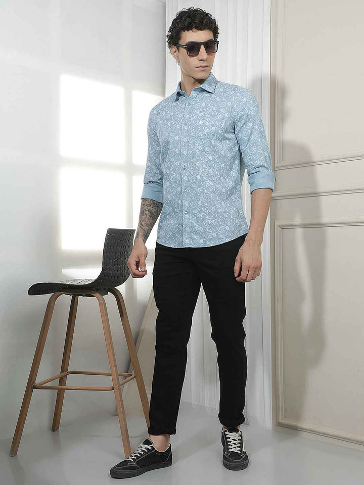 Blue Printed 100% Cotton Shirt
