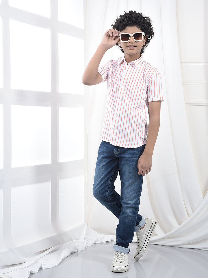 Peach Vertical Stripes 100% Cotton Shirt