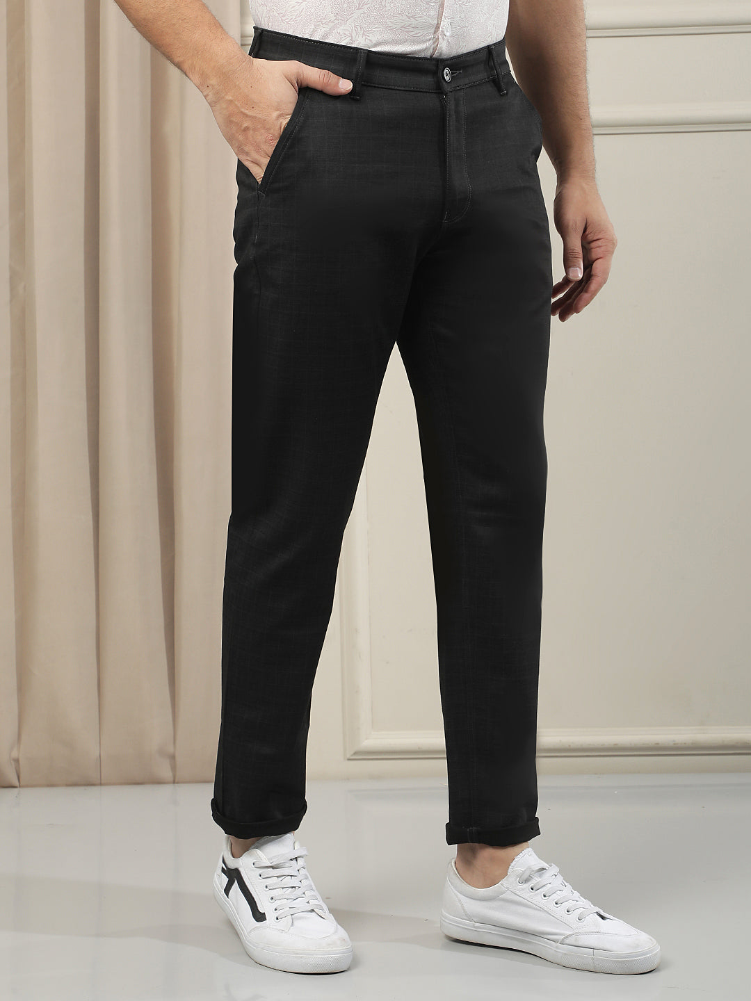 Classic Black Checked Casual Trousers