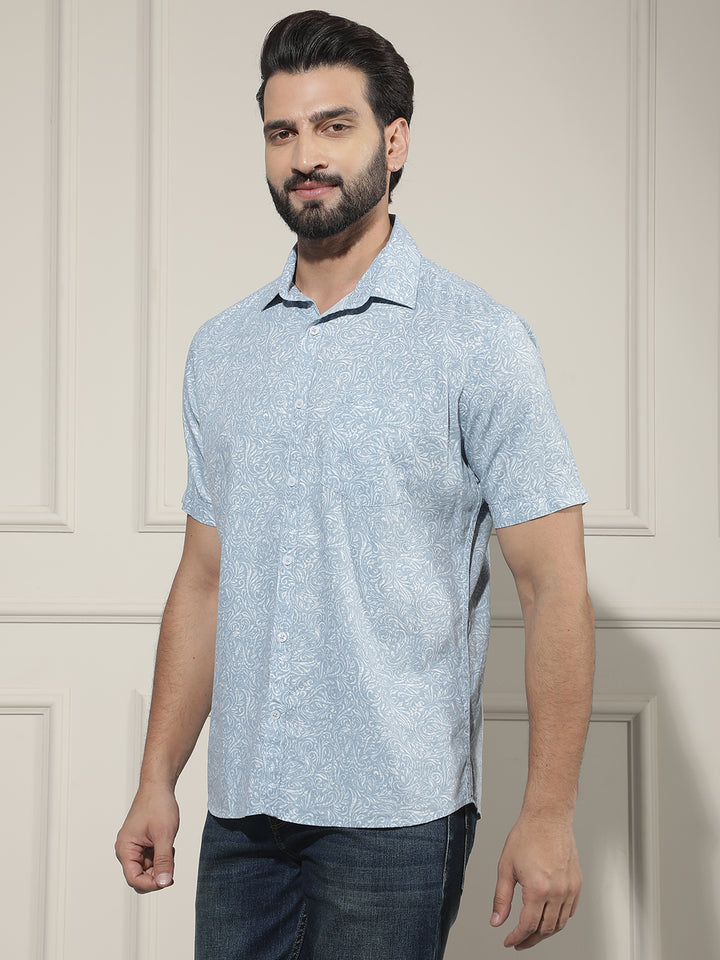 Pastel Blue Paisley Printed Shirt