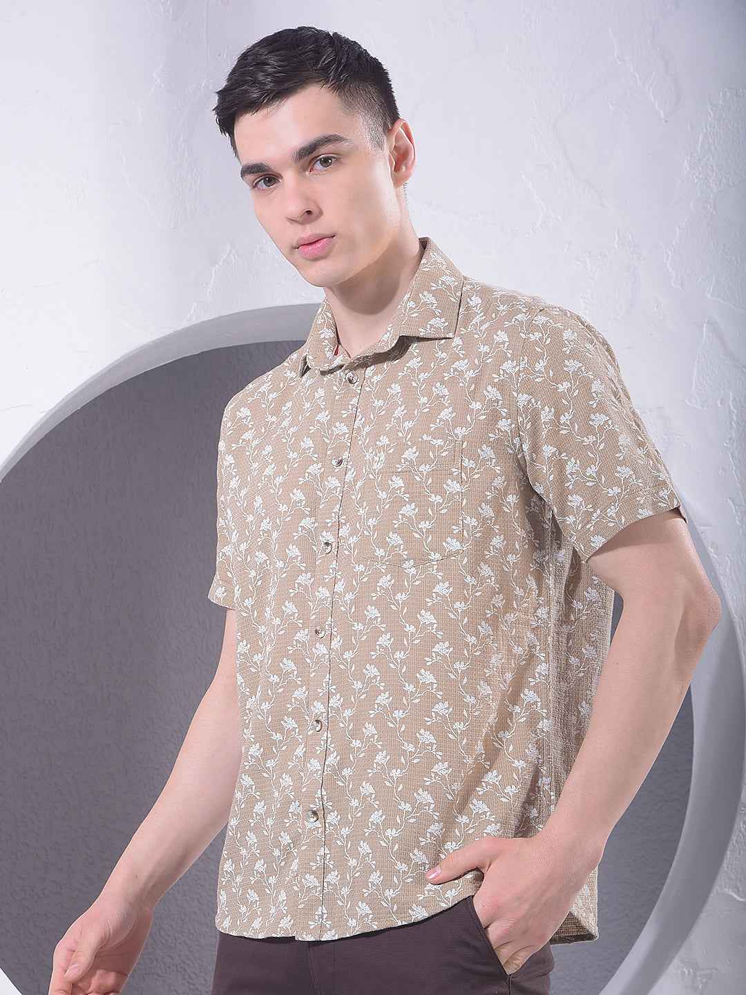 Brown Floral Print Shirt