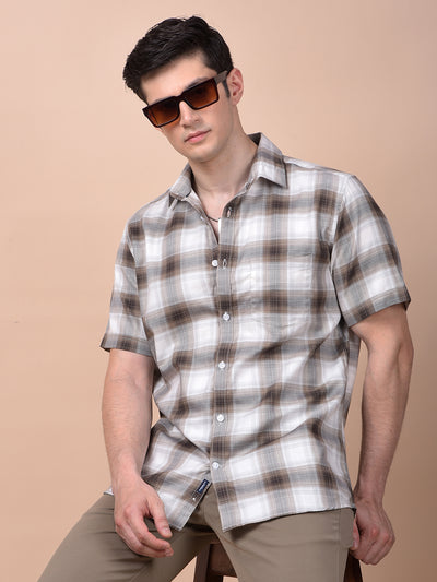 Brown Checked 100% Cotton Shirt