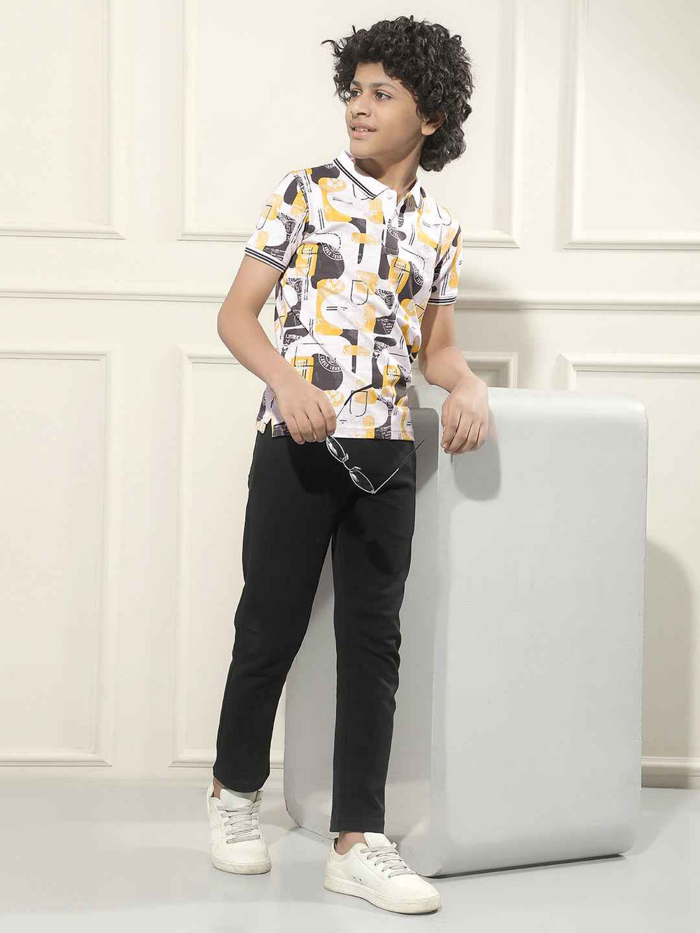 Mustard Graphic Print Polo Neck T-Shirt