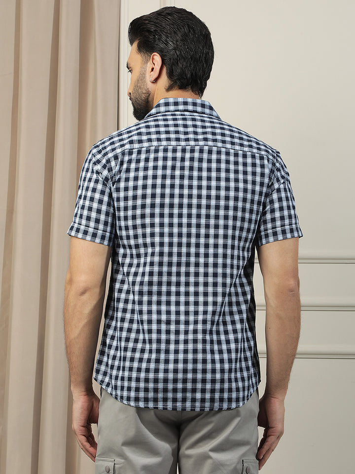 Navy Blue Checked 100% Cotton Shirt