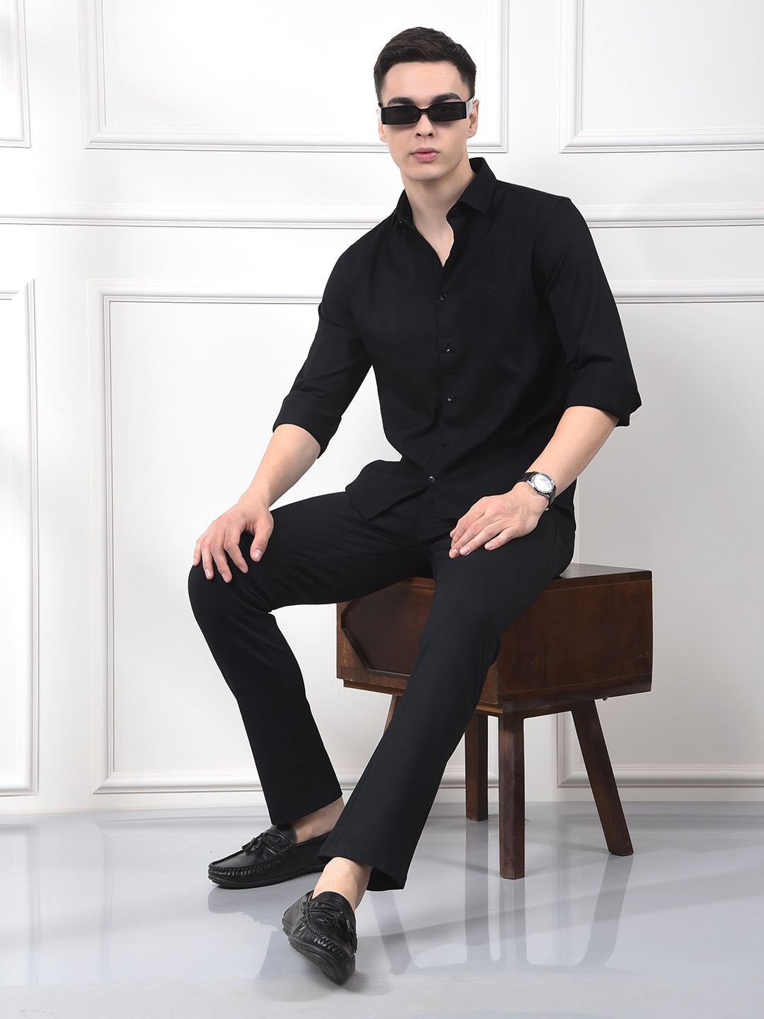 Navy Blue Printed Knitted Trousers