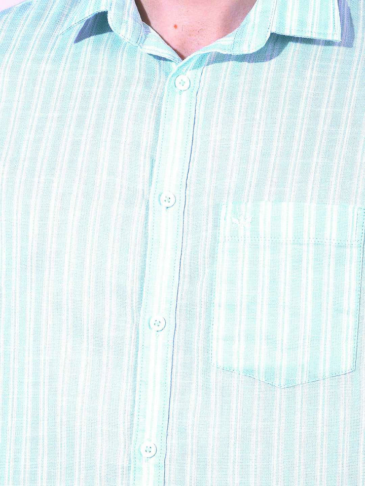 Green 100% Cotton Vertical Stripes Shirt