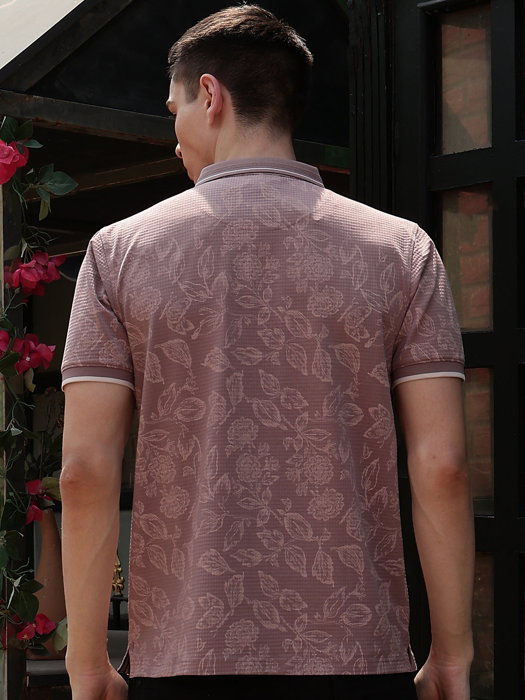 Purple Floral Print Polo Neck T-Shirt