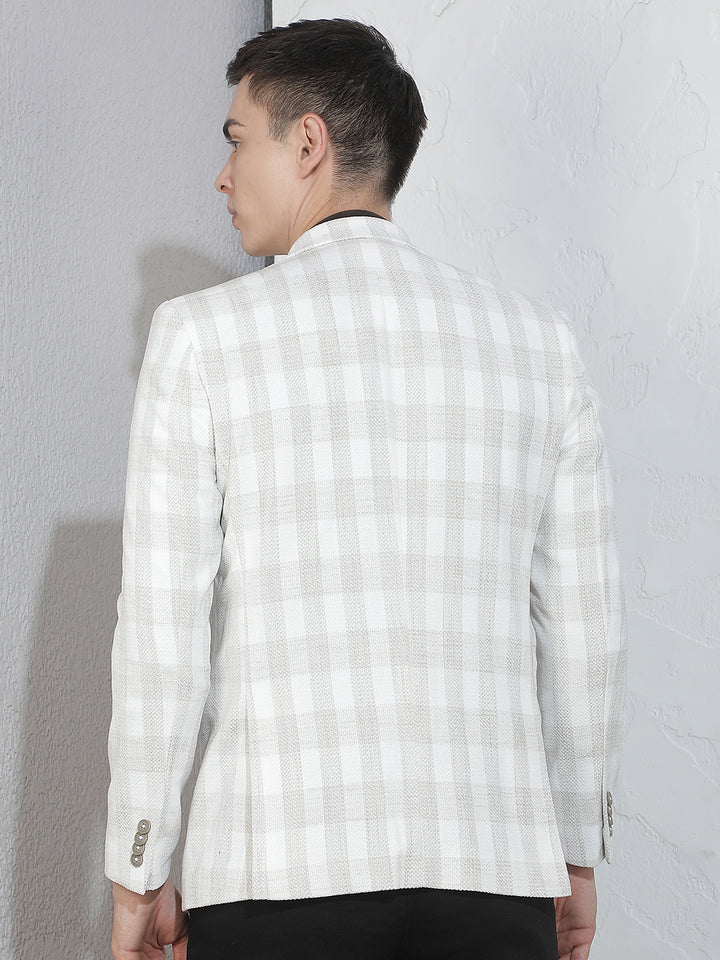 Off White Checked Notched Lapel Blazer