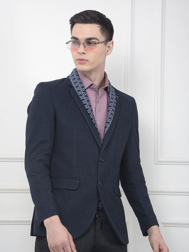 Navy Blue Notched Lapel Single-Breasted Blazer