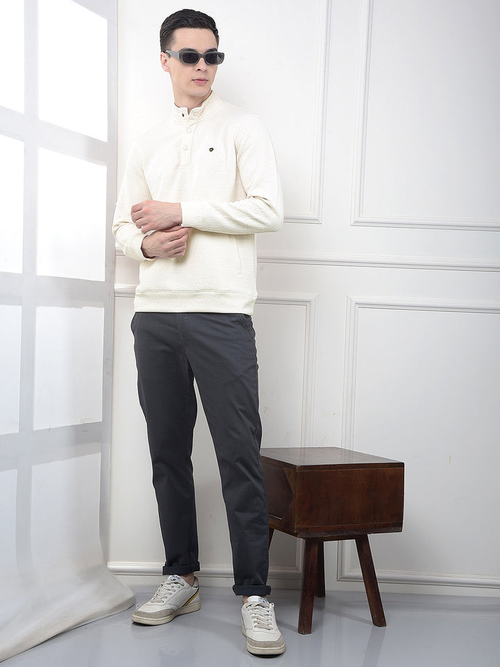 Cream Embossed Polo Sweatshirt