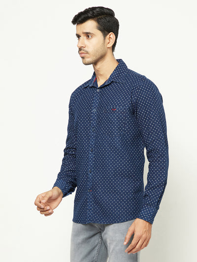Navy Blue Floral Print 100% Cotton Shirt