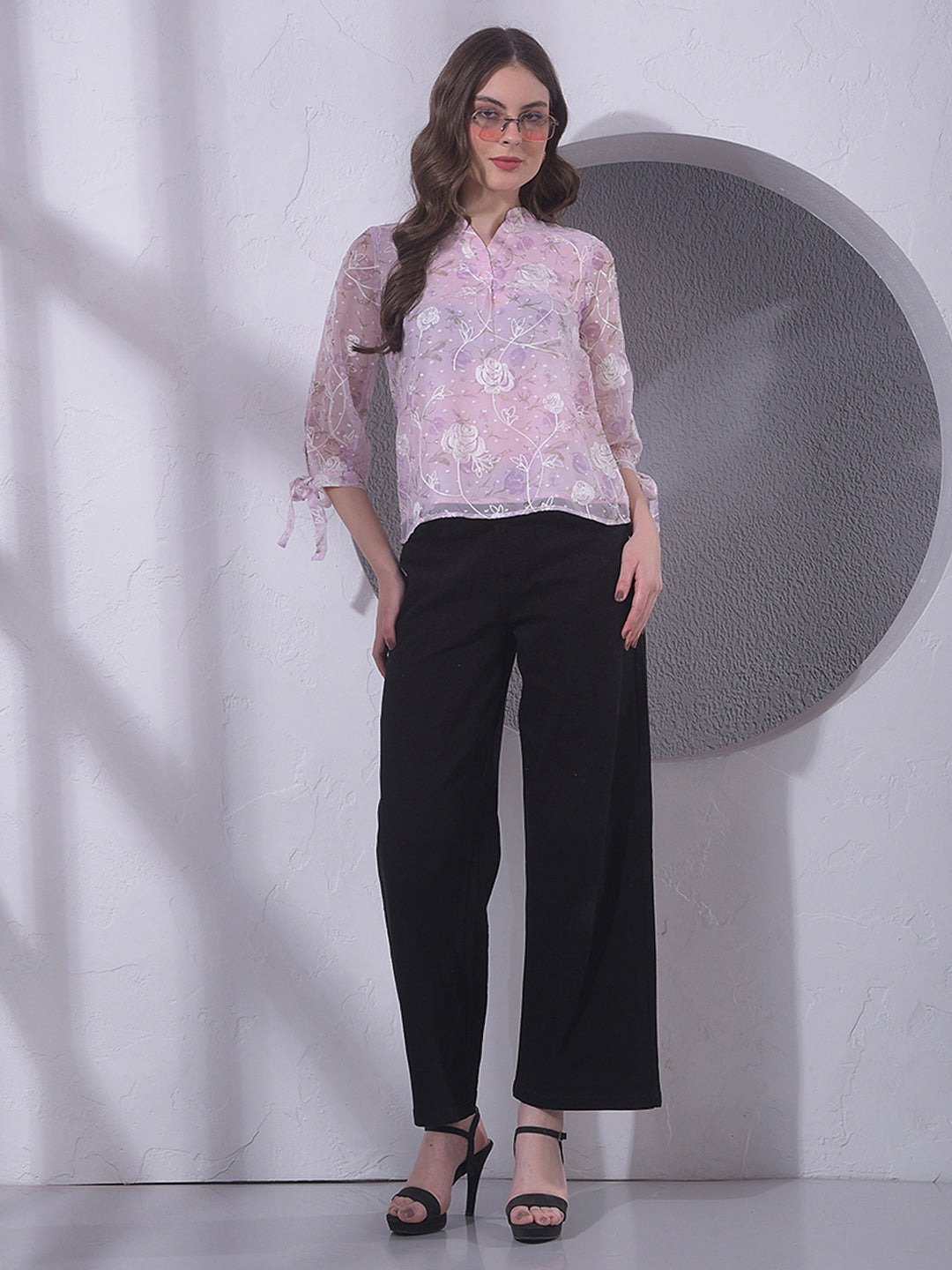 Purple Embroidered V-Neck Top