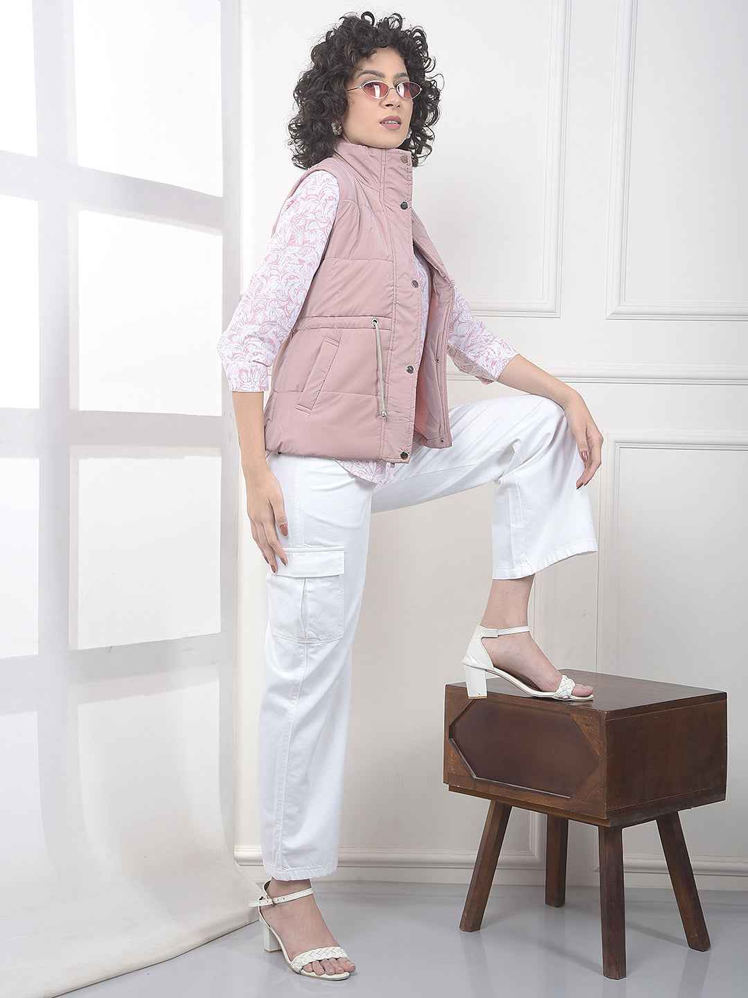 Pink High Neck Sleeveless Padded Jacket