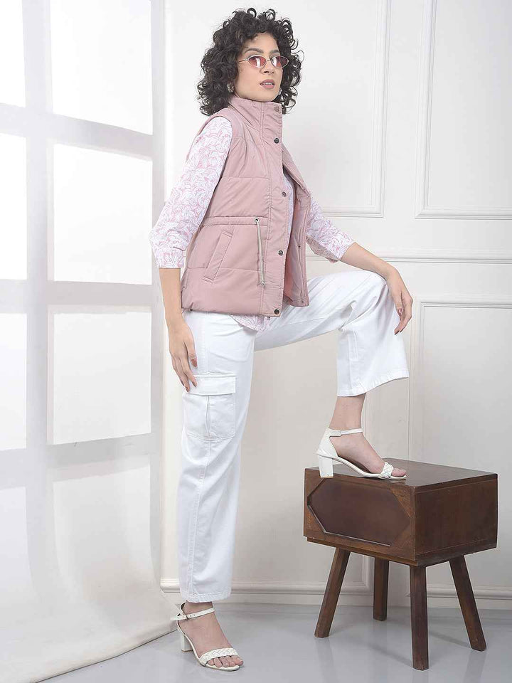 Pink High Neck Sleeveless Padded Jacket
