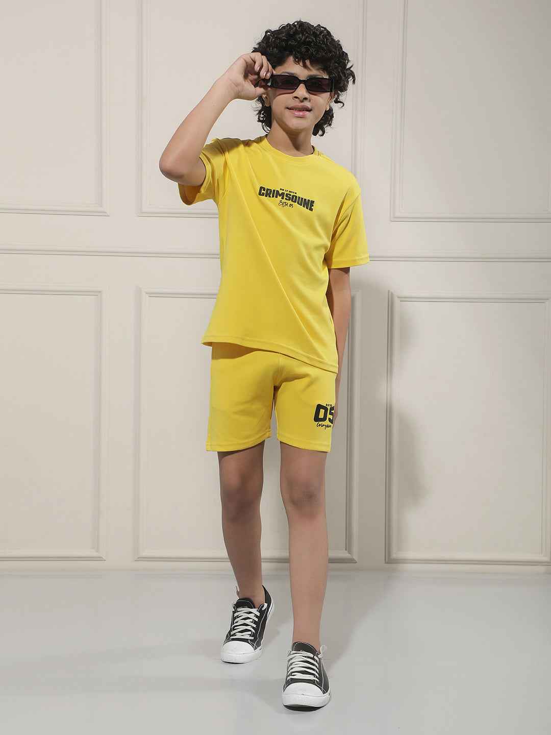 Yellow Typographic Print Shorts