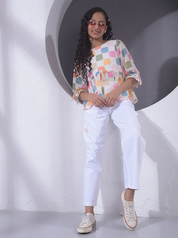 Multi Color Geometric Print Peplum Top