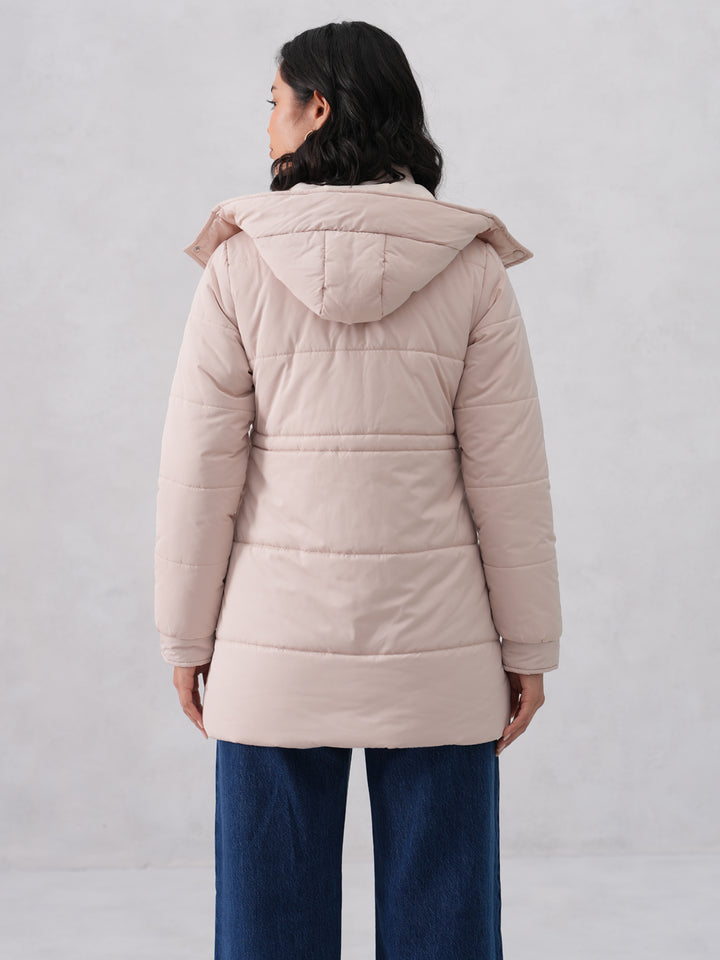 Pink Puffer Hooded Neck Jacket