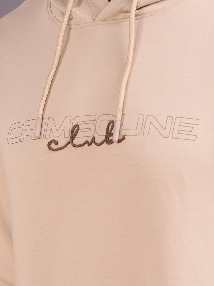 Beige Embroidered Hooded Neck Sweatshirt