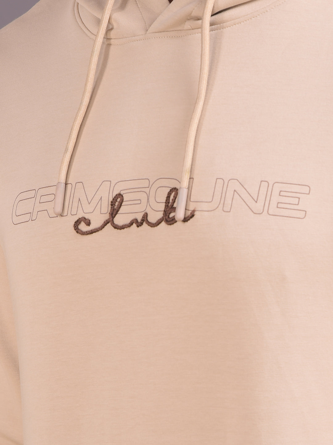 Beige Embroidered Hooded Neck Sweatshirt