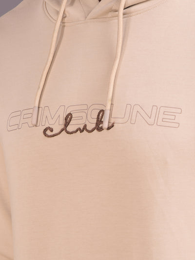 Beige Embroidered Hooded Neck Sweatshirt