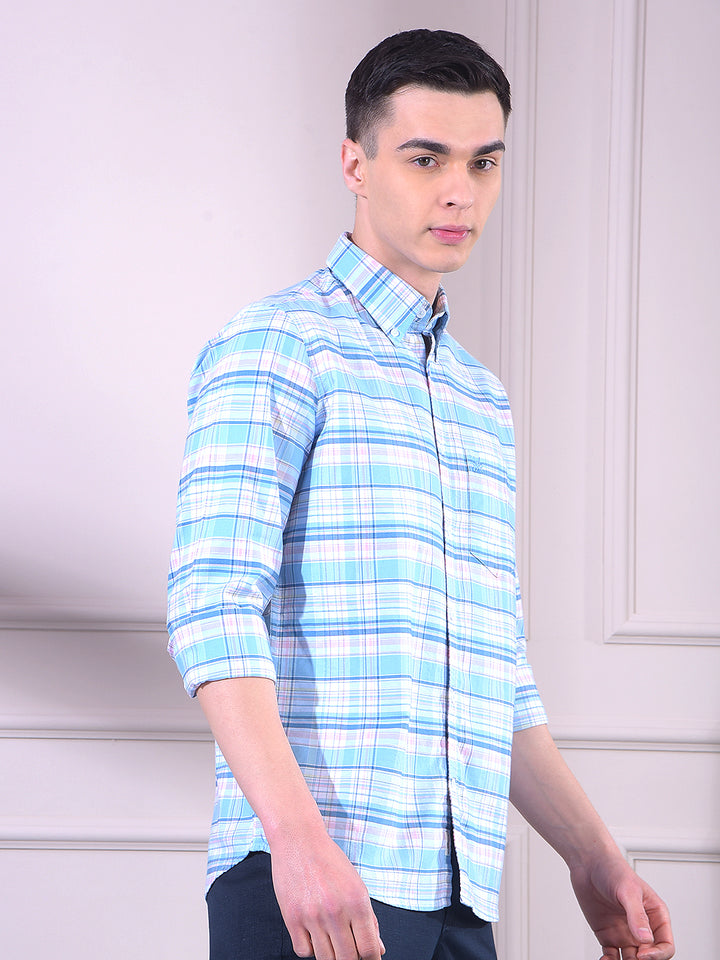 Blue Checked 100% Cotton Shirt
