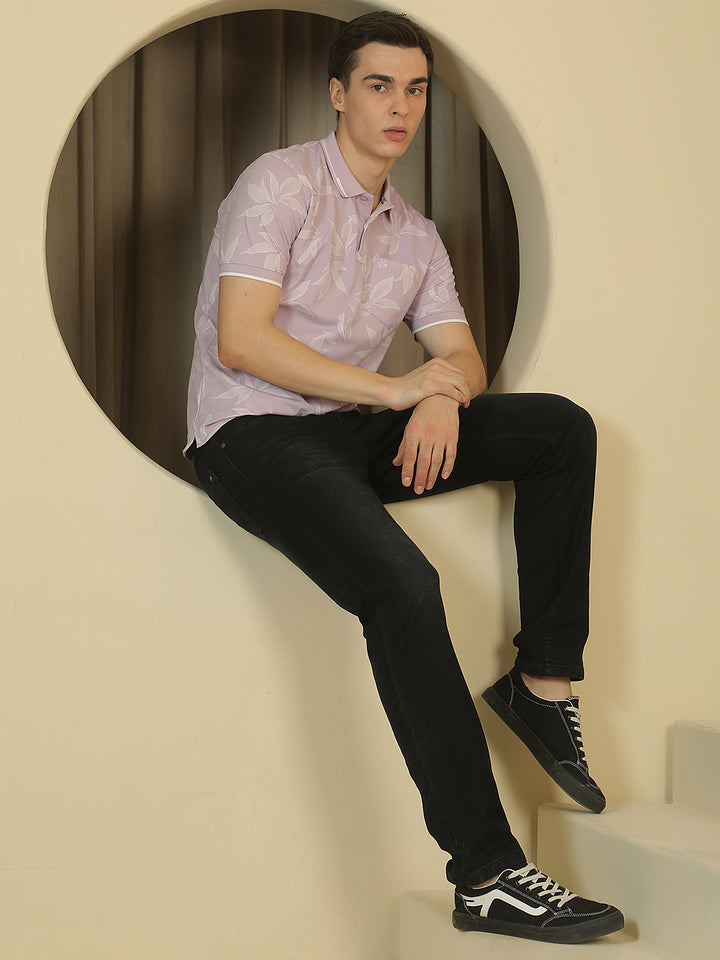 Pink Floral Print Polo Neck T-Shirt